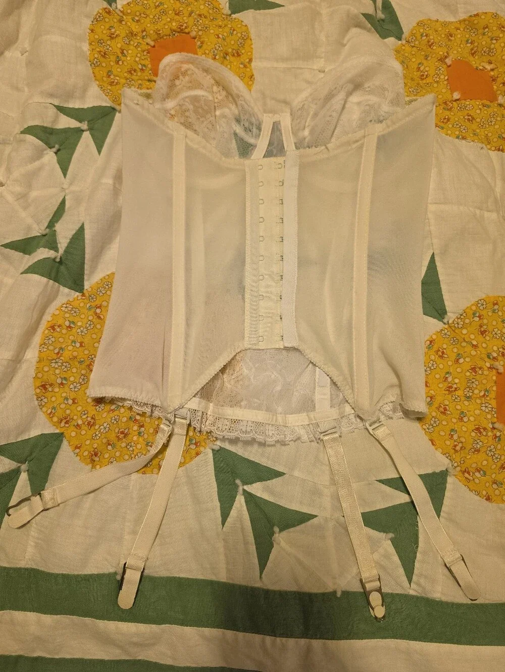 Vtg 70's 80's Dior White Lace Longline Bustier Corset Top Coquette Bridal Rare